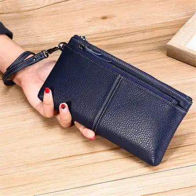 Women's Leather Zipper Purse Solid Color Leisure Small Genuine Leather Wallet