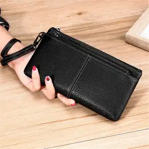 Women's Leather Zipper Purse Solid Color Leisure Small Genuine Leather Wallet