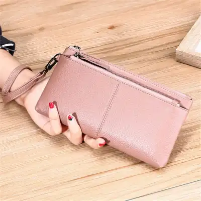 Women's Leather Zipper Purse Solid Color Leisure Small Genuine Leather Wallet