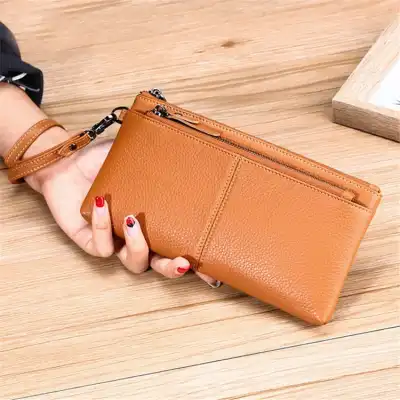 Women's Leather Zipper Purse Solid Color Leisure Small Genuine Leather Wallet