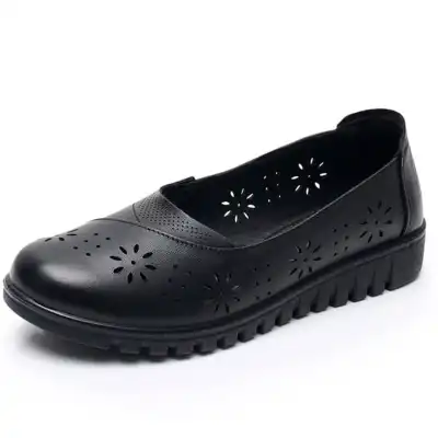 Size:4.5-10 Women Casual Slip On Hollow Out Carving Genuine Leather Loafers