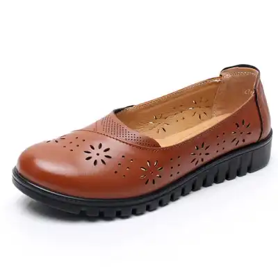 Size:4.5-10 Women Casual Slip On Hollow Out Carving Genuine Leather Loafers