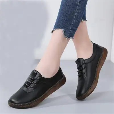 Women's Casual Flat Lace-up Loafers in Genuine Leather