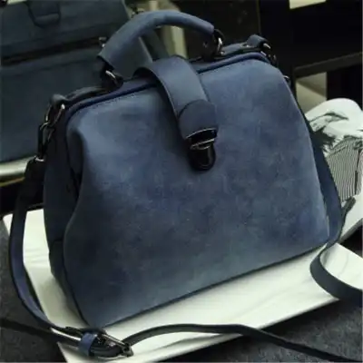 Women Retro Color Blocking Large Capacity Doctor Bag Genuine Leather