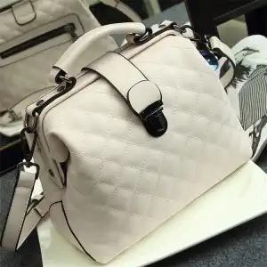 Women Retro Color Blocking Large Capacity Doctor Bag Genuine Leather