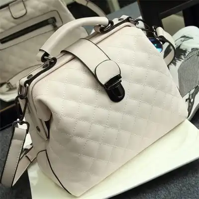 Women Retro Color Blocking Large Capacity Doctor Bag Genuine Leather