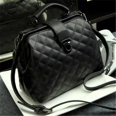 Women Retro Color Blocking Large Capacity Doctor Bag Genuine Leather