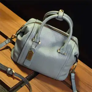 Women Vintage Genuine Leather Large Capacity Boston Handbag Solid Color Soft