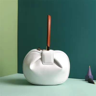 Women Fashion Creative Dumpling Shaped Solid Color Handle Bag Genuine Leather