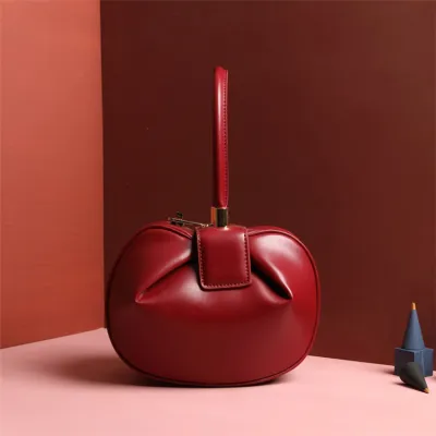 Women Fashion Creative Dumpling Shaped Solid Color Handle Bag Genuine Leather