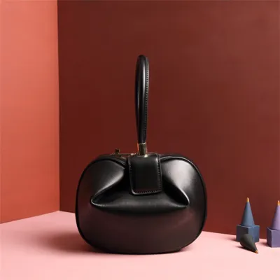 Women Fashion Creative Dumpling Shaped Solid Color Handle Bag Genuine Leather