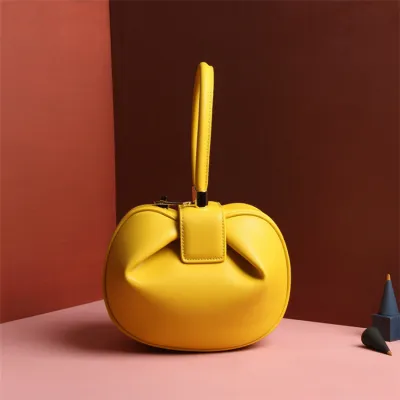 Women Fashion Creative Dumpling Shaped Solid Color Handle Bag Genuine Leather