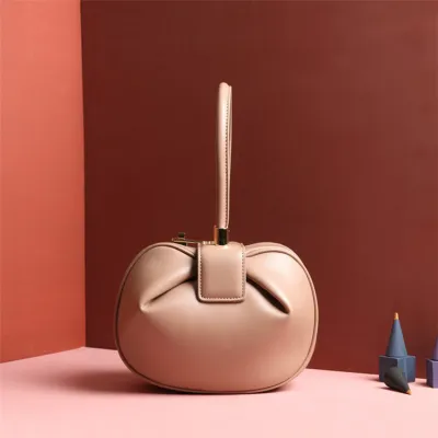 Women Fashion Creative Dumpling Shaped Solid Color Handle Bag Genuine Leather