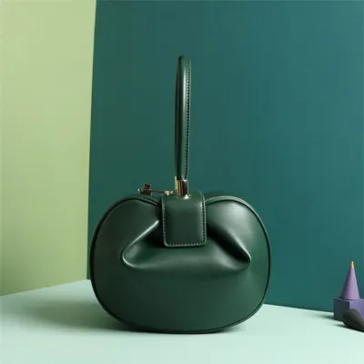 Women Fashion Creative Dumpling Shaped Solid Color Handle Bag Genuine Leather