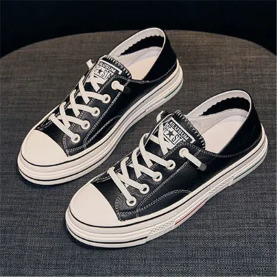 Women's Fashion Color Blocking Patchwork Genuine Leather Sneakers Low Top Flat Heel