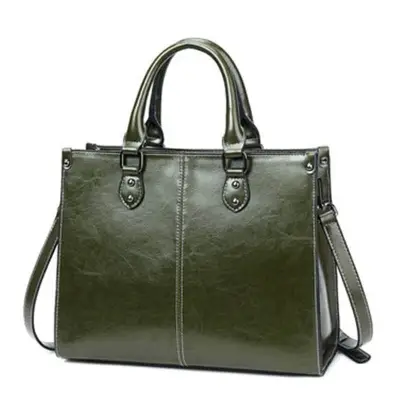 Women Fashion Solid Color Large Capacity Genuine Leather Bag with Zipper
