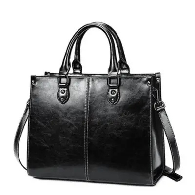 Women Fashion Solid Color Large Capacity Genuine Leather Bag with Zipper