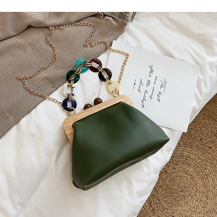 Women Fashion Metal Chain Shell Shape Handbag Crossbody Bag