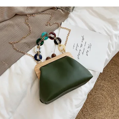 Women Fashion Metal Chain Shell Shape Handbag Crossbody Bag