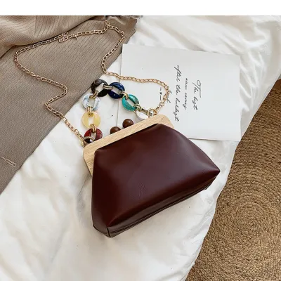 Women Fashion Metal Chain Shell Shape Handbag Crossbody Bag