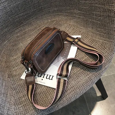 Women Vintage Solid Color Wide Straps Crossbody Bag