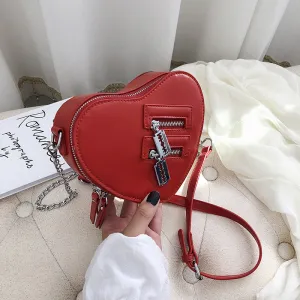 Women Heart Shape Metal Chain Mini Crossbody Bag Fringed Messenger