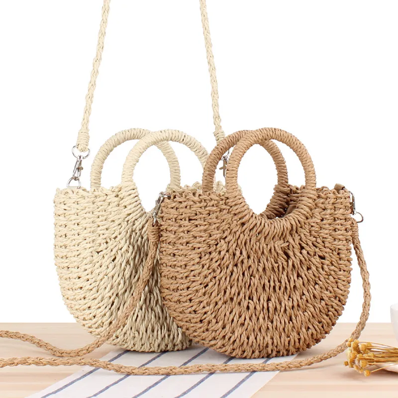 Women Hand-Woven Semicircular Shoulder Bag Messenger Polyester