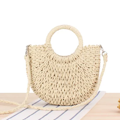 Women Hand-Woven Semicircular Shoulder Bag Messenger Polyester