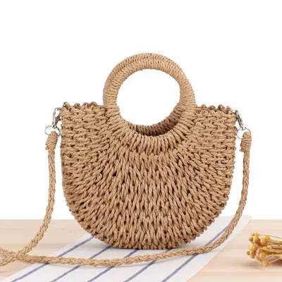Women Hand-Woven Semicircular Shoulder Bag Messenger Polyester