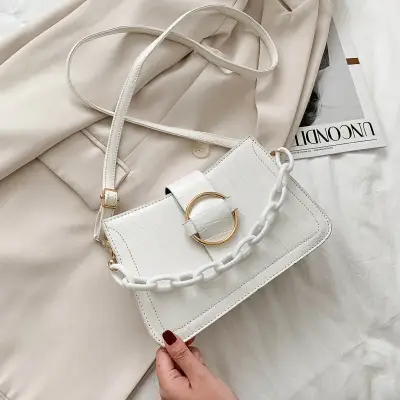 Woman All-match Solid Color Chain Crossbody Bag Plaid Horizontal Square Small
