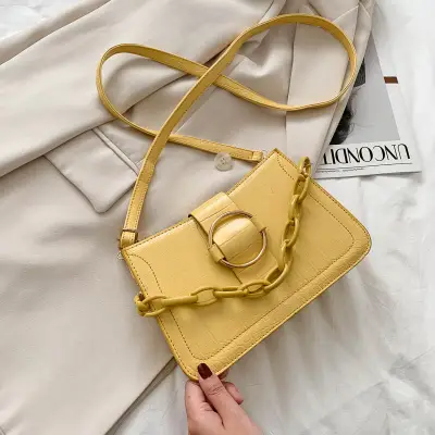 Woman All-match Solid Color Chain Crossbody Bag Plaid Horizontal Square Small