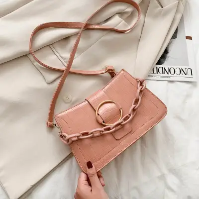 Woman All-match Solid Color Chain Crossbody Bag Plaid Horizontal Square Small