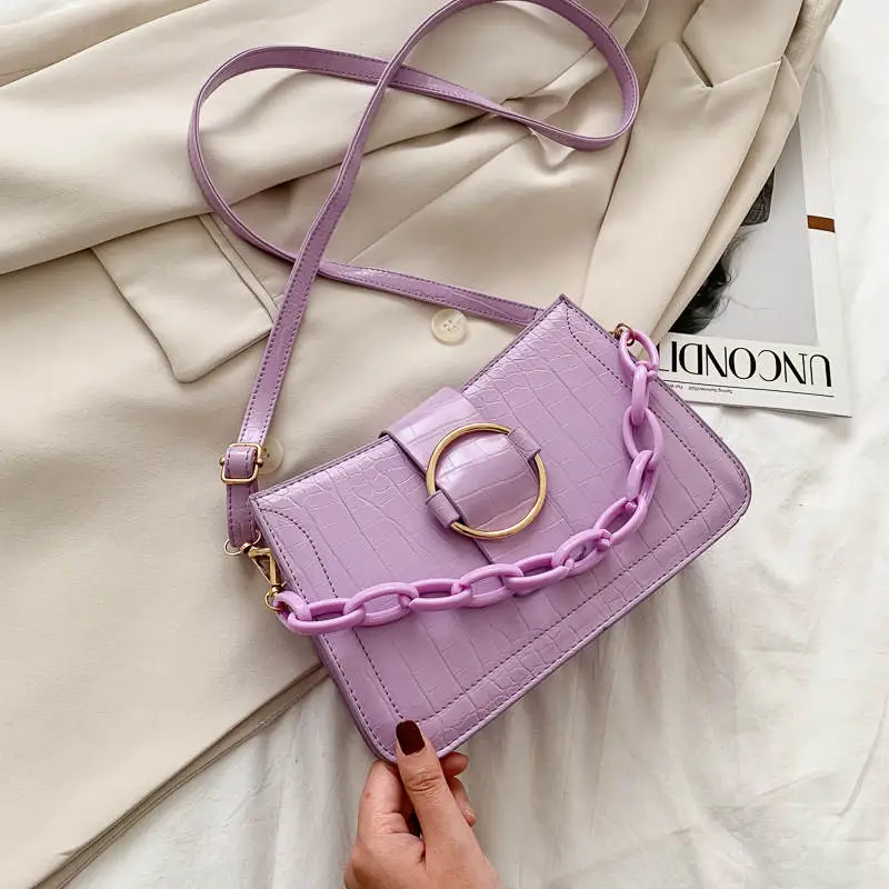 Woman All-match Solid Color Chain Crossbody Bag Plaid Horizontal Square Small