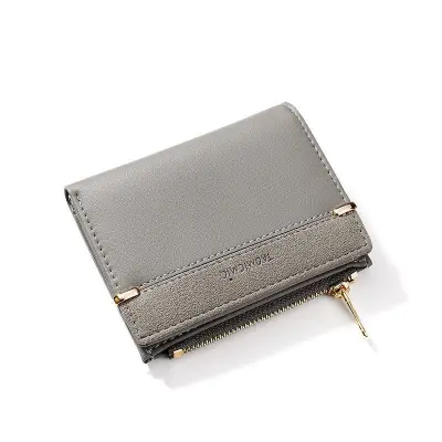 Women's Solid Color Zipper Bifold Mini Wallet