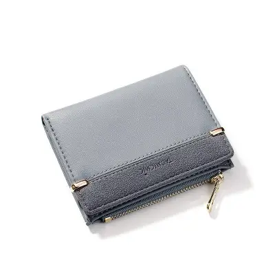 Women's Solid Color Zipper Bifold Mini Wallet