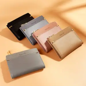 Women's Solid Color Zipper Bifold Mini Wallet