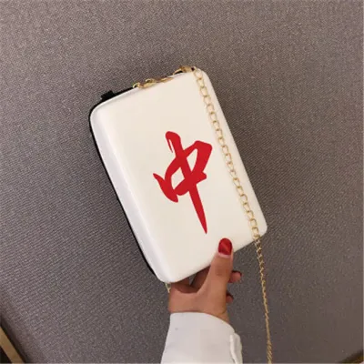Women Fashion Mahjong Printed Square Zipper PU Crossbody Bag