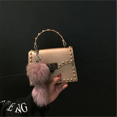 Women Fashion Metal Decorative Rivet Handle Square Shoulder Bag with PVC Material