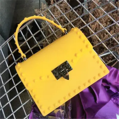 Women Fashion Metal Decorative Rivet Handle Square Shoulder Bag with PVC Material