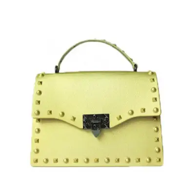 Women Fashion Metal Decorative Rivet Handle Square Shoulder Bag with PVC Material