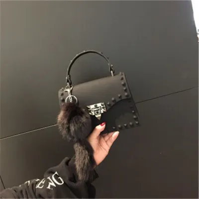 Women Fashion Metal Decorative Rivet Handle Square Shoulder Bag with PVC Material