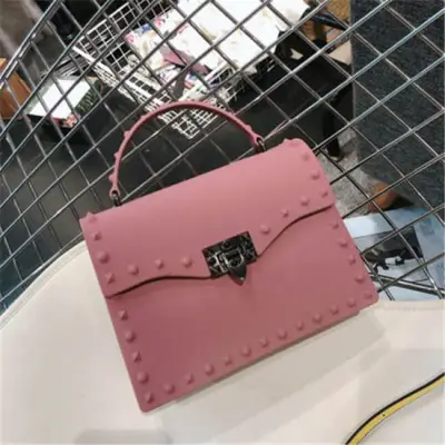 Women Fashion Metal Decorative Rivet Handle Square Shoulder Bag with PVC Material
