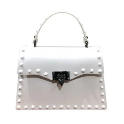 Women Fashion Metal Decorative Rivet Handle Square Shoulder Bag with PVC Material