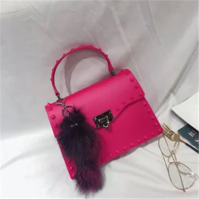 Women Fashion Metal Decorative Rivet Handle Square Shoulder Bag with PVC Material