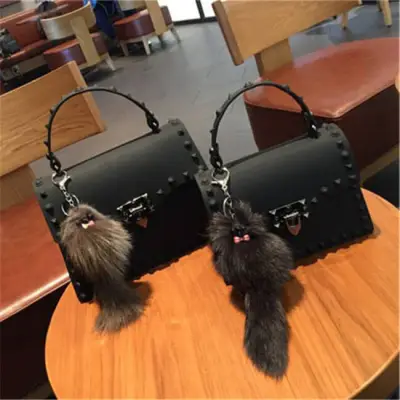 Women Fashion Metal Decorative Rivet Handle Square Shoulder Bag with PVC Material