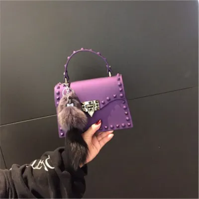 Women Fashion Metal Decorative Rivet Handle Square Shoulder Bag with PVC Material