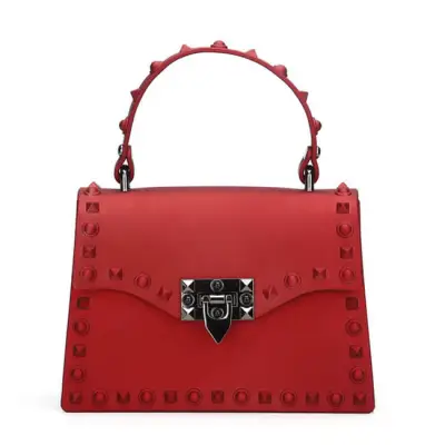 Women Fashion Metal Decorative Rivet Handle Square Shoulder Bag with PVC Material