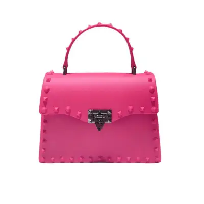 Women Fashion Metal Decorative Rivet Handle Square Shoulder Bag with PVC Material