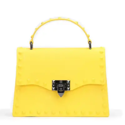 Women Fashion Metal Decorative Rivet Handle Square Shoulder Bag with PVC Material
