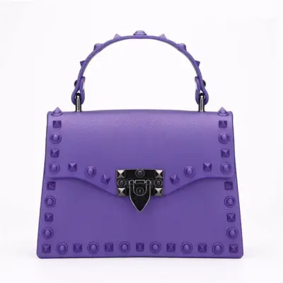 Women Fashion Metal Decorative Rivet Handle Square Shoulder Bag with PVC Material